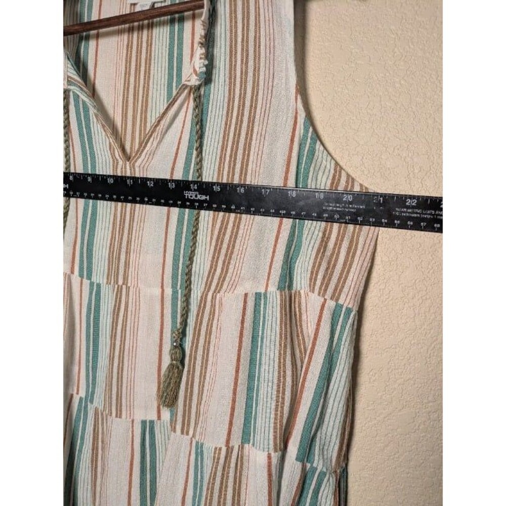 Striped Sleeveless Boho Blouse Tassel Tie Neck Prairie Coastal Petite Medium - Picture 6 of 7